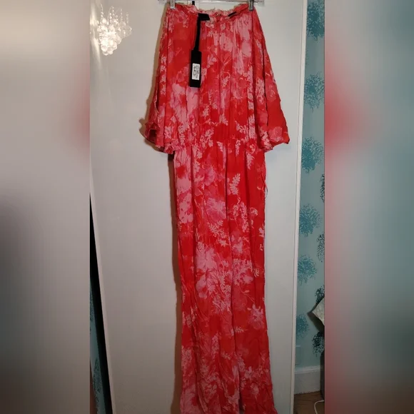 NWT PINKO Aquarius Tuta Jumpsuit  wide leg flutter sleeve pink sz 46 us 14 - Picture 8 of 11